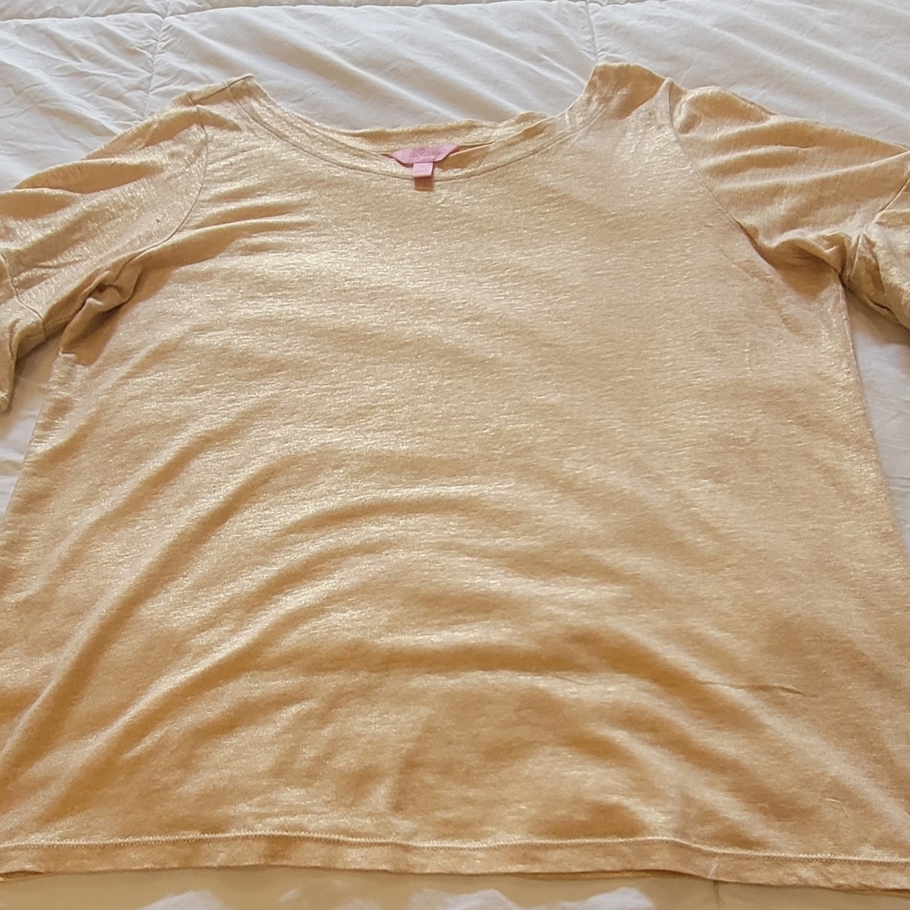 Lilly Pulitzer Lula Sand Dune Metallic Top L